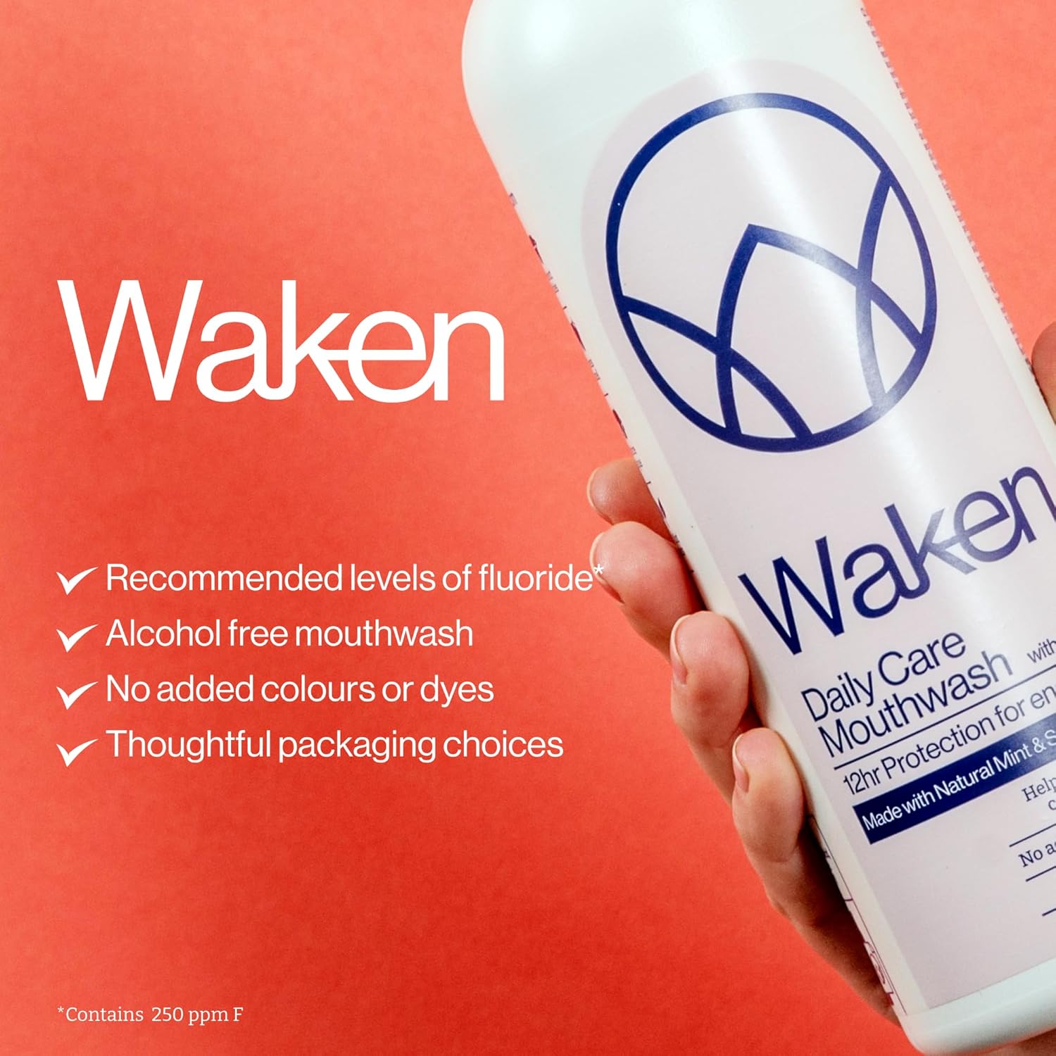 Waken, Strawberry Fluoride Mouthwash for Bad Breath, Helps Protect Against Cavities and Plaque, Alcohol Free Mouth wash, Strengthens Enamel, Vegan, No Added Colours or Flavors, Award-Winning, 500ml : Amazon.co.uk: Health & Personal Care