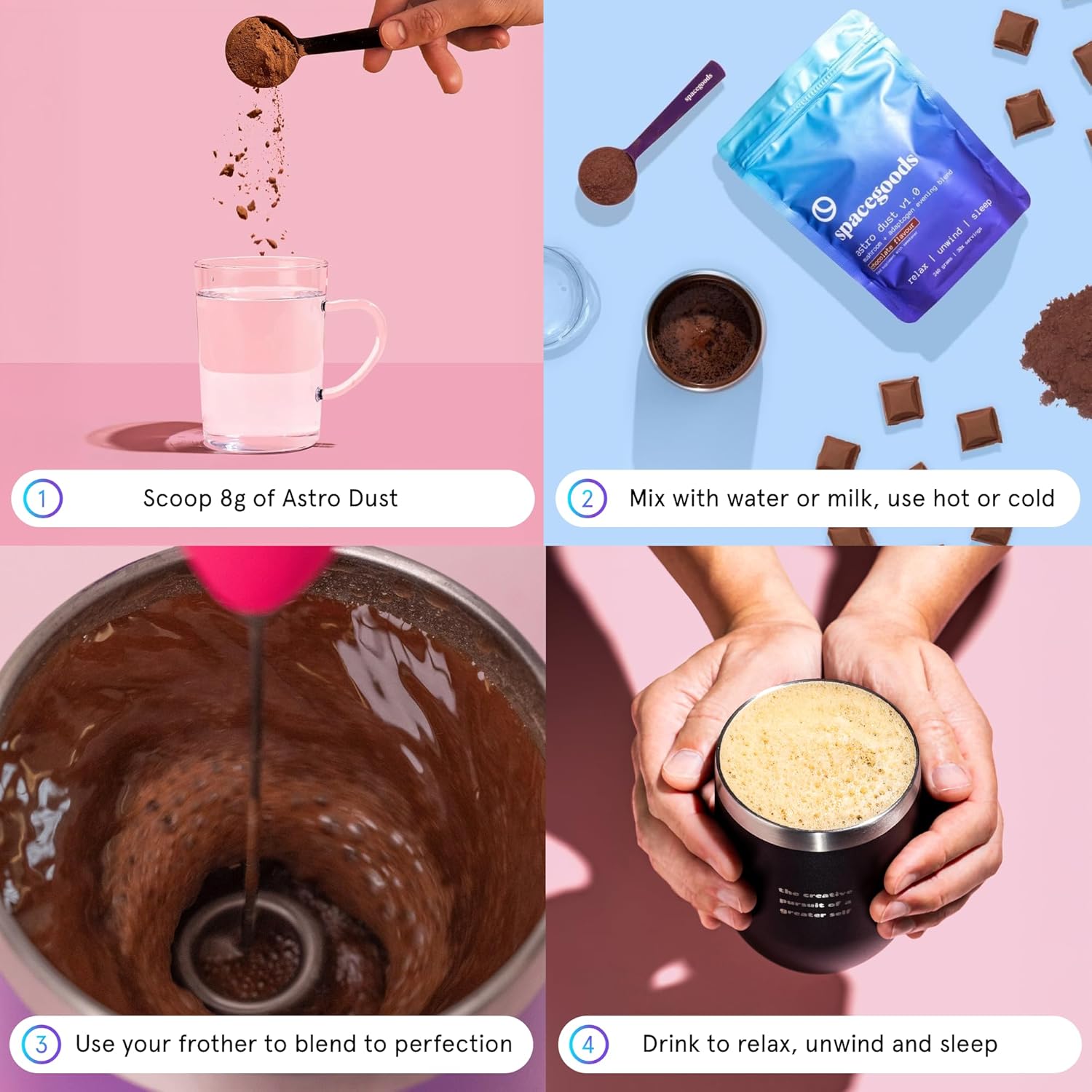 Spacegoods Astro Dust 240g e, 30 Servings, Contains Magnesium and Ashwagandha, Relax Unwind & Sleep Deeply, Soothe Body & Mind, Chocolate Flavour : Amazon.co.uk: Health & Personal Care