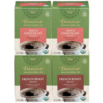 Teeccino French Roast And Maca Chocolaté Herbal Tea Variety Pack - Rich & Roasted Herbal Tea That’S Caffeine Free & Prebiotic For Natural Energy, 10 Tea Bags (Pack Of 4)