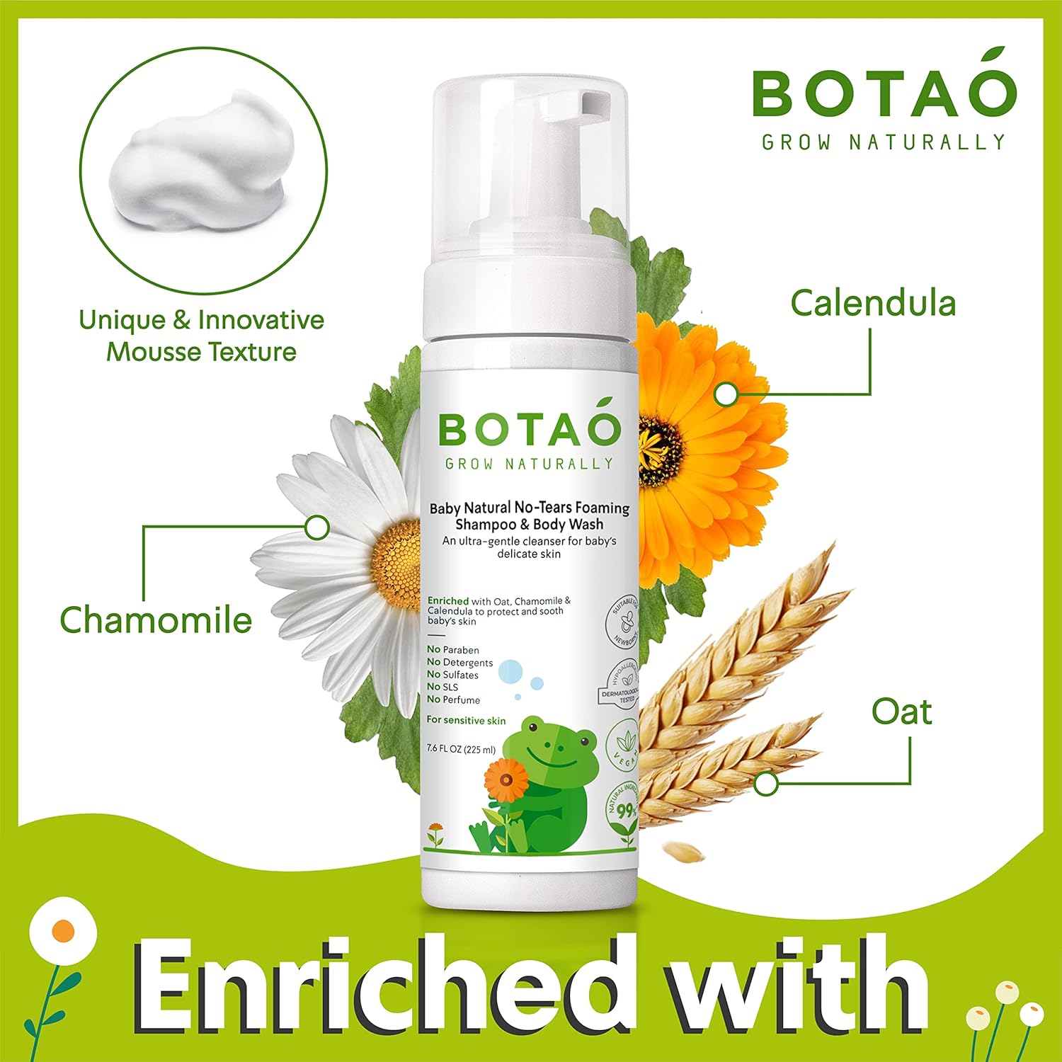 BOTAO Baby Sensitive Tear Free Foaming natural Shampoo & Body Wash – Fragrance Free 99% Natural Ingredients Ultra Gentle Vegan Baby Shampoo & Body Wash : Health & Household