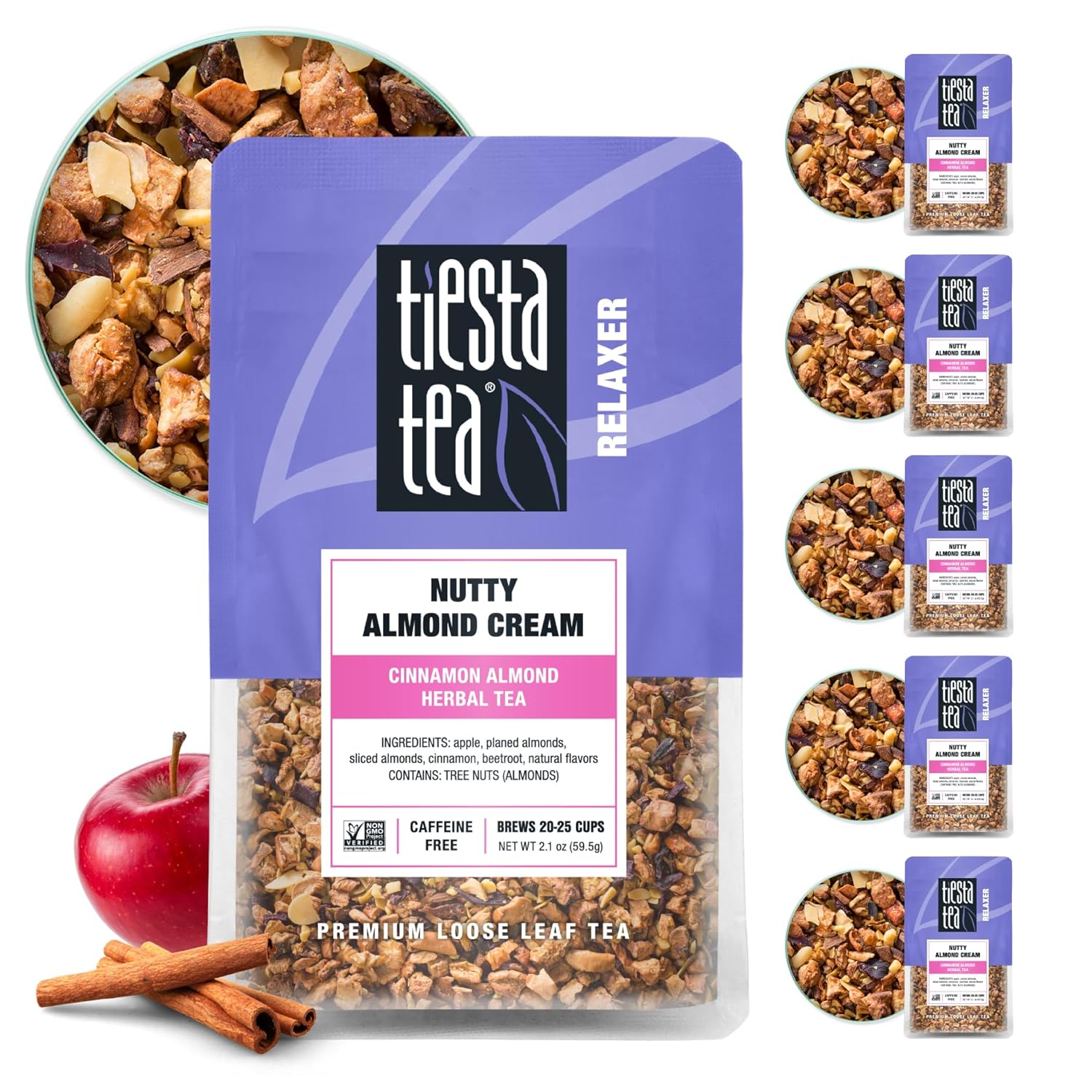 Tiesta Tea - Nutty Almond Cream | Cinnamon Almond Herbal Tea |Premium Loose Leaf Tea Blend |Non-Caffeinated Fruit Tea | Make Hot Or Iced Tea & Up To 25 Cups - 12.6 Ounce Resealable Pouch, Pack Of 6