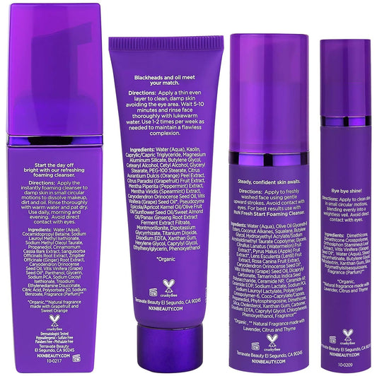 Nxn Oil Control System - Set With Kaolin Clay Face Mask, Mattifying Primer, Cleansing Face Wash, & Daily Moisturizer - Oily Skin Sebum Control Kit For Men & Women