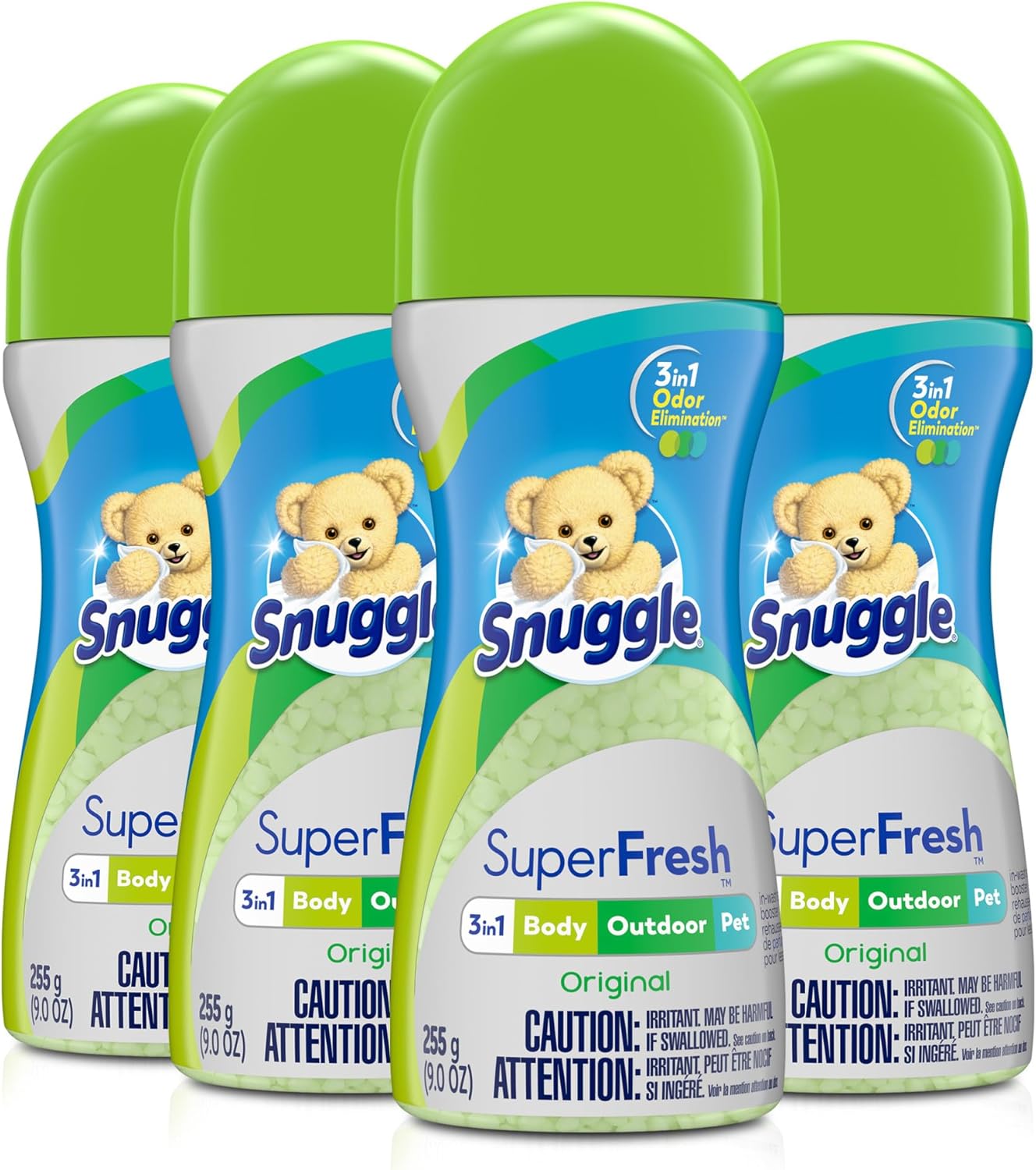 Snuggle Scent Shakes In-Wash Scent Booster Laundry Beads, Superfresh Original, 3In1 Odor Elimination, 9 Ounces, Pack Of 4