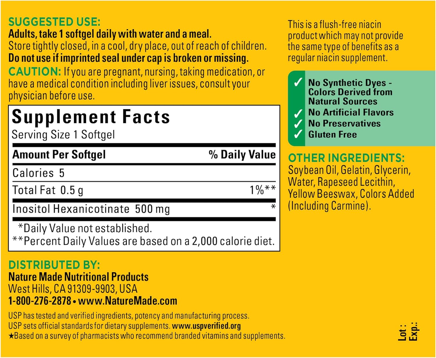 Nature Made Flush Free Niacin 500 mg, Dietary Supplement for Nervous System Support, 60 Softgels, 60 Day Supply : Health & Household