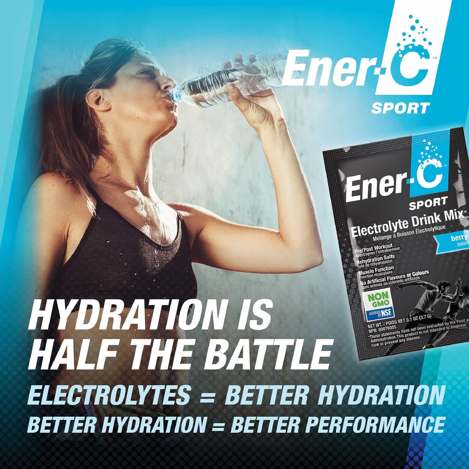 Ener-C Sport Electrolyte Hydration Drink Mix Powder Vitamin C Magnesium Zinc & Electrolytes Support Muscle Recovery, Energy & Immunity - Caffeine Free Low Sugar Vegan Mixed Berry - 45 Servings : Health & Household
