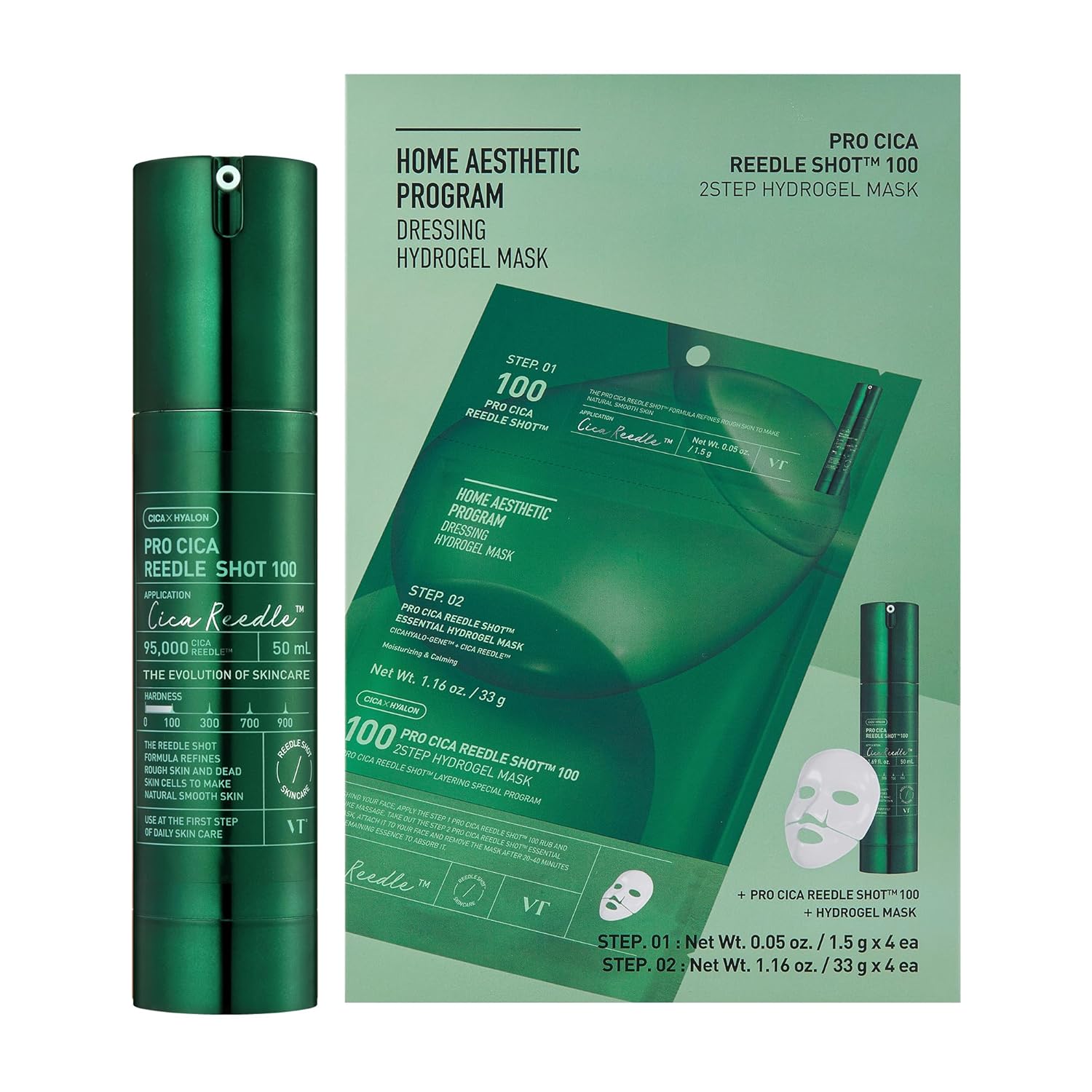 Vt Cosmetics Bundle Pro Cica Reedle Shot 100 & Pro Cica Reedle Shot 100 2-Step Hydrogel Mask(34.5Gx4Ea)