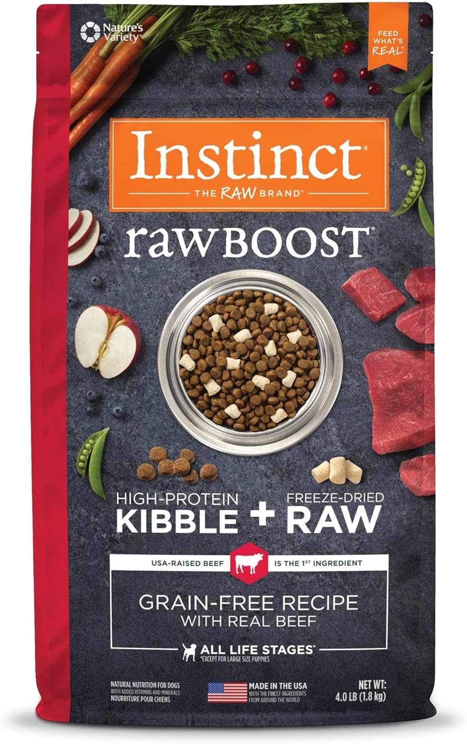 Instinct Raw Boost Grain Free Recipe with Real Beef Natural Dry Dog Food, 4 lb. Bag