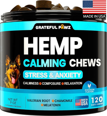 Hemp Calming Chews Treats for Dogs Anxiety Relief & Stress - Travel, Thunder, Separation - Hemp Oil - Valerian - Melatonin for Dogs - Sleep Calming Aid - Pet Soft Bites