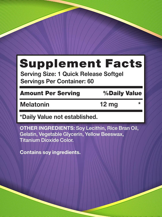 Melatonin 12Mg | 60 Quick Release Softgels | Non-Gmo & Gluten Free Supplement | Advanced Liposomal Formula | By Nature'S Truth