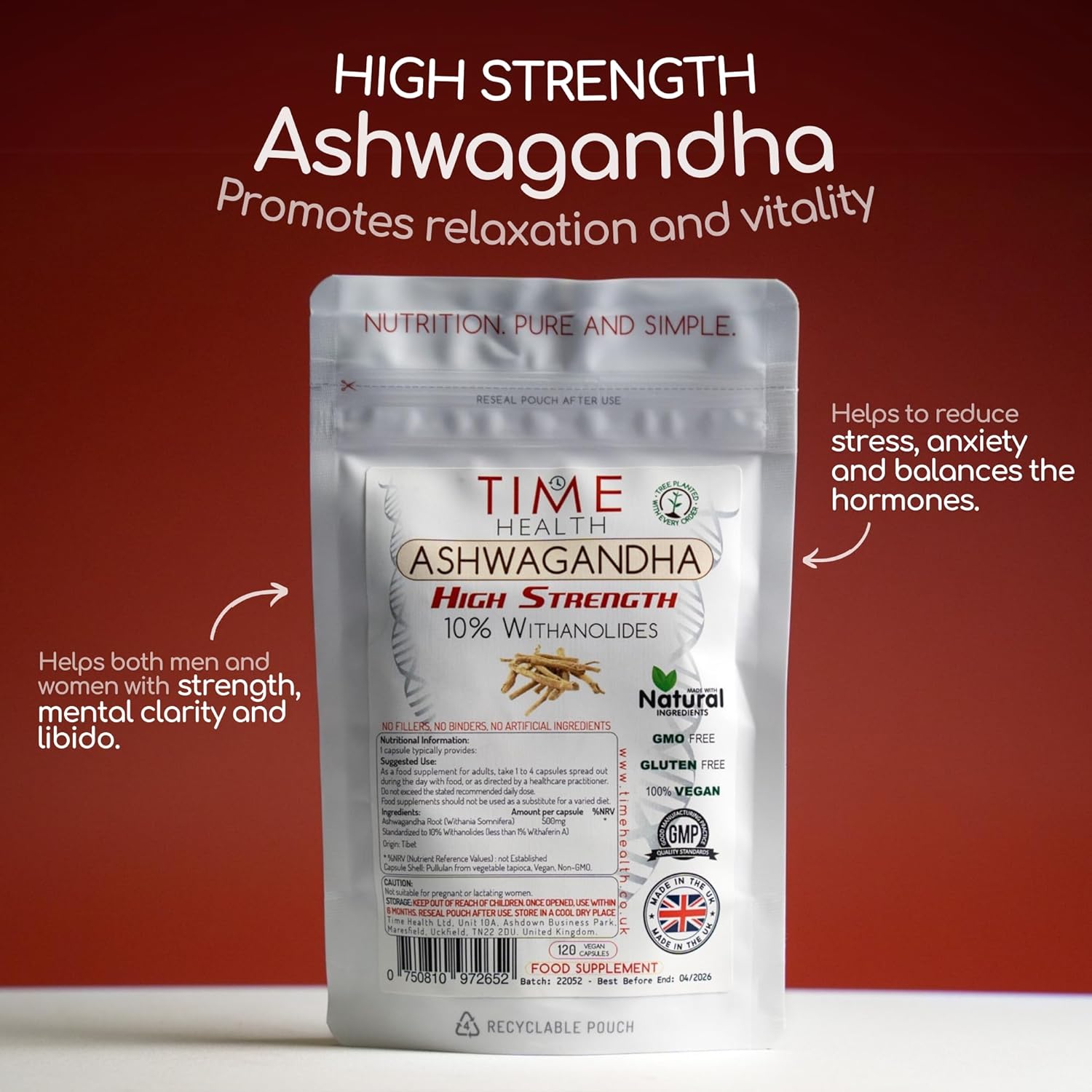 Ashwagandha - 10% Withanolides - HIGH Strength - Maximum Benefits - UK Manufactured - Zero Additives - Pullulan (120 Capsules) : Amazon.co.uk: Health & Personal Care