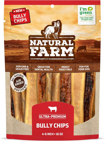 Natural Farm Bully Slices (4-6 Inch, 16 Oz.), Beef Cheek Chips From Grass-Fed Cows, Non-Gmo, Grain-Free, Natural Long-Lasting Dog Chews For Small, Medium & Large Dogs, Great Rawhide Alternative