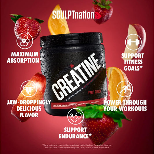 Sculpt Nation By V Shred Creatine - Premium Creatine Monohydrate Powder To Support Muscles, Energy, And Brain Function, Fruit Punch Flavored Creatine - 30 Servings