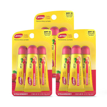 Carmex Daily Care Moisturizing Lip Balm With Spf 15, Strawberry Lip Balm Tubes, 0.35 Oz Each - 3 Count (Pack Of 3)