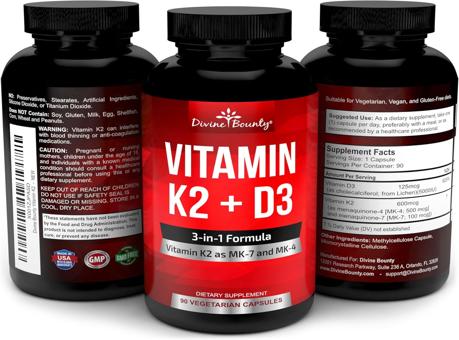 Vitamin K2 (Mk7 & Mk4) With D3 Supplement - Vitamin K & D As Mk-7 100Mcg, Mk-4 500Mcg, And 5000 Iu Vitamin D3 3-In-1 Formula - Bone And Heart Support - 90 Non-Gmo Vegetarian Capsules : Health & Household