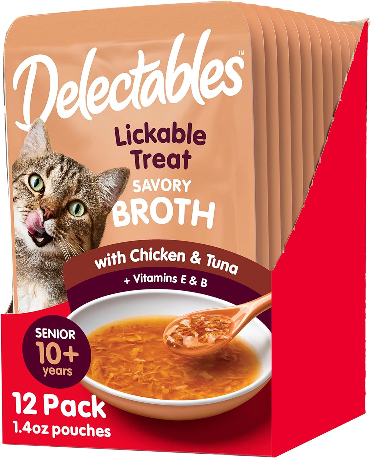 Hartz Delectables Savory Broths Senior 10+ Chicken & Tuna Lickable Cat Treat, 12 Pack