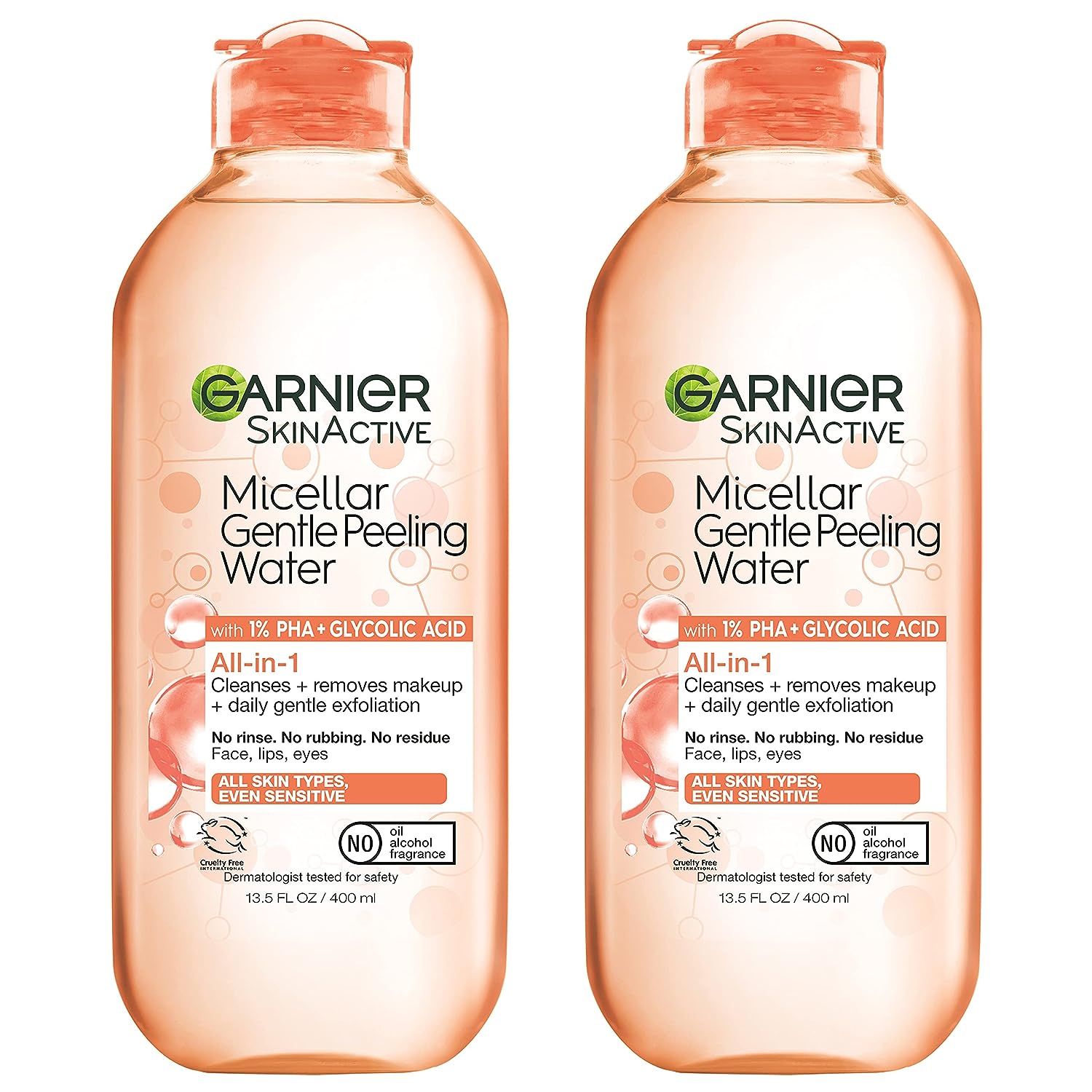 Garnier SkinActive Gentle Peeling Micellar Water with 1% PHA and Glycolic Acid, Face Exfoliant, Facial Cleanser and Makeup Remover, 2 Pack