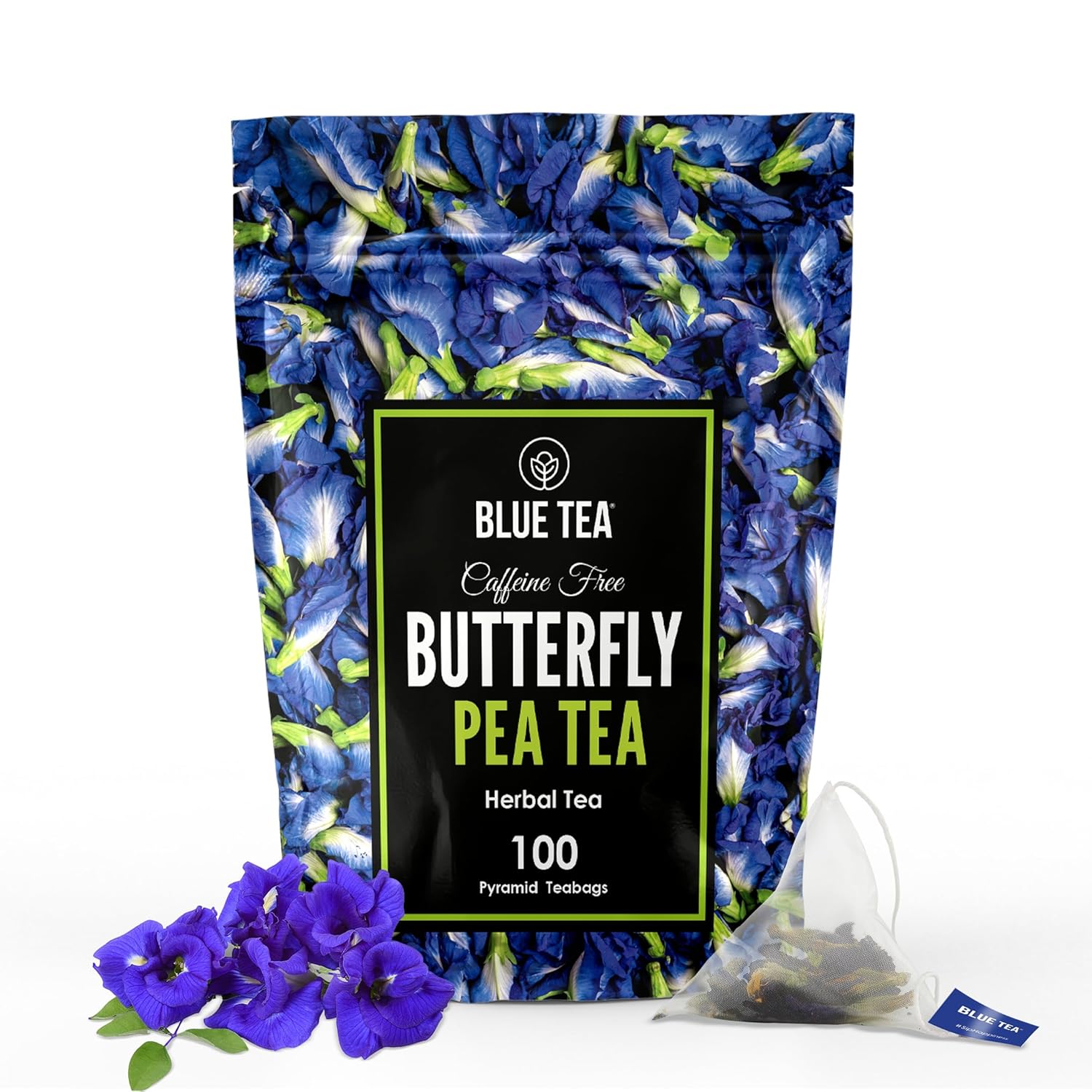 Blue Tea - Butterfly Pea Flower Tea - 100 Count - Plant Based Tea Bags || Anti-Oxidant Rich || Farm Fresh - Flower Based - Caffeine Free - Vegan - Gluten Free - Non-Bitter | Ziplock Pouch