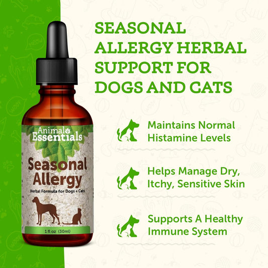 Animal Essentials Seasonal Allergy- Herbal Formula for Dogs & Cats for Occasional Allergy Relief, Sweet Taste, 100% Organic Human Grade Herbs, Veterinarian Recommended Animal Wellness Tonics - 1 Fl Oz