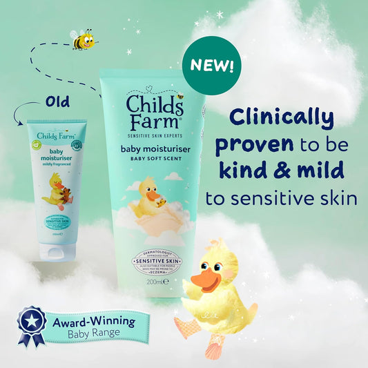 Childs Farm Baby Moisturiser, Baby Soft Scent | Moisturising & Hydrating | Suitable For Newborns With Dry, Sensitive Skin, 200Ml