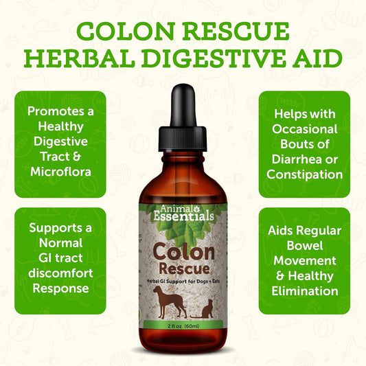 Animal Essentials Colon Rescue- Herbal Formula for Dogs & Cats, Healthy Gastrointestinal Tract, Sweet Taste, 100% Organic Human Grade Herbs, Veterinarian Recommended Animal Wellness Tonic - 2 Fl Oz