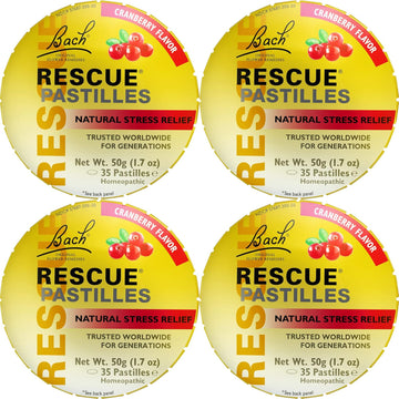 Bach Rescue Pastilles, Cranberry Flavor, Natural Stress Relief Lozenges, Homeopathic Flower Essence, Vegetarian, Gluten & Sugar-Free, 35 Count, 4 Pack