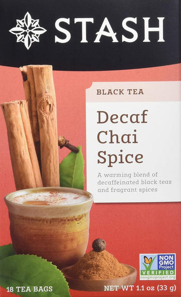 Stash Tea Decaf Chai Spice Black Tea - Decaf, Non-Gmo Project Verified Premium Tea With No Artificial Ingredients, 18 Count (Pack Of 6) - 108 Bags Total