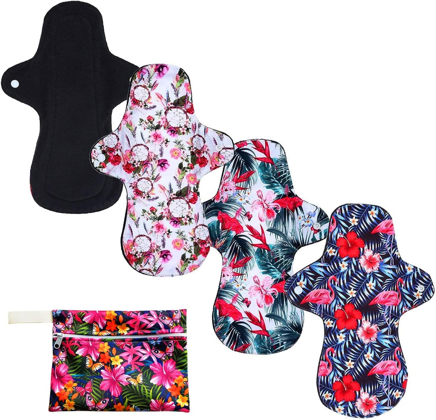 7pc Reusable Incontinence Pads Washable Cloth Pads Set Including 6PC Heavy Flow Feminine Hygiene Bamboo Charcoal Cloth Reusable Menstrual Pads Cloth Sanitary Pads + 1PC Mini Wet Bag