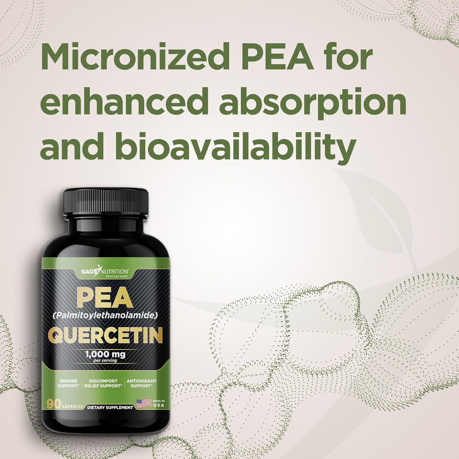 Gade Nutrition Palmitoylethanolamide Pea Supplement 800 Mg With Quercetin 200 Mg | Micronized Pea 99% Highly Purified And 95% Quercetin Bioavailable | Made In Usa | Supplement For Men And Women : Health & Household