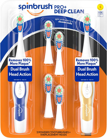 Arm & Hammer Pro+ Deep Clean Value Pack, Battery Toothbrush for Adults, 2 Brushes & 4 Replacement Heads