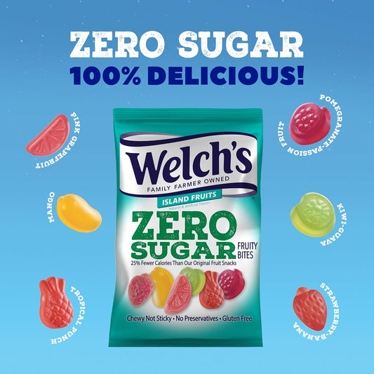 Welch’S Fruit Snacks, Zero Sugar Fruity Bites, Perfect For School Lunches, Island Fruit, Gluten Free, 3 Oz (Pack Of 1)