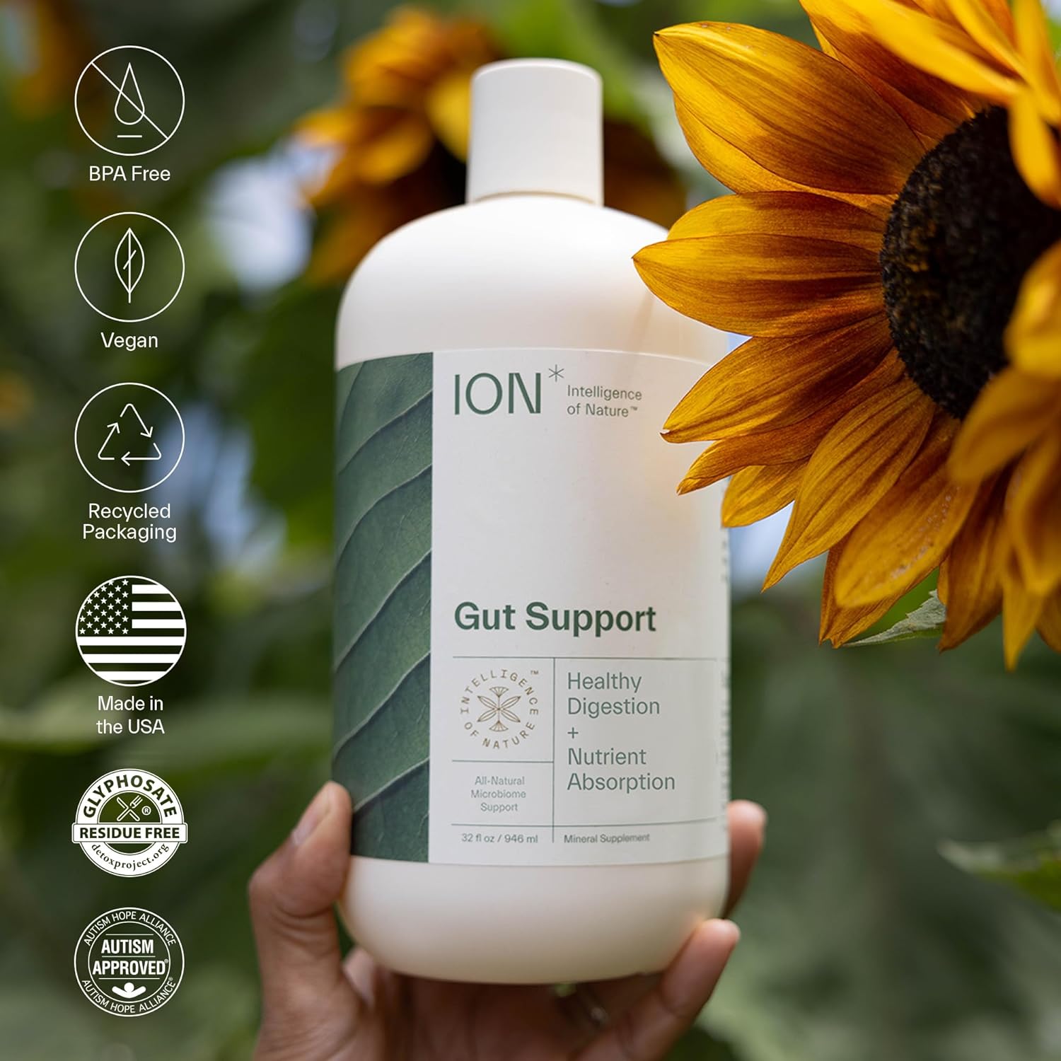 ION* Intelligence of Nature Gut Support Liquid | Promotes Digestive Wellness, Strengthens Immune Function, Alleviates Gluten Sensitivity, Enhances Mental Clarity | 2-Month Supply (32 oz.) : Health & Household