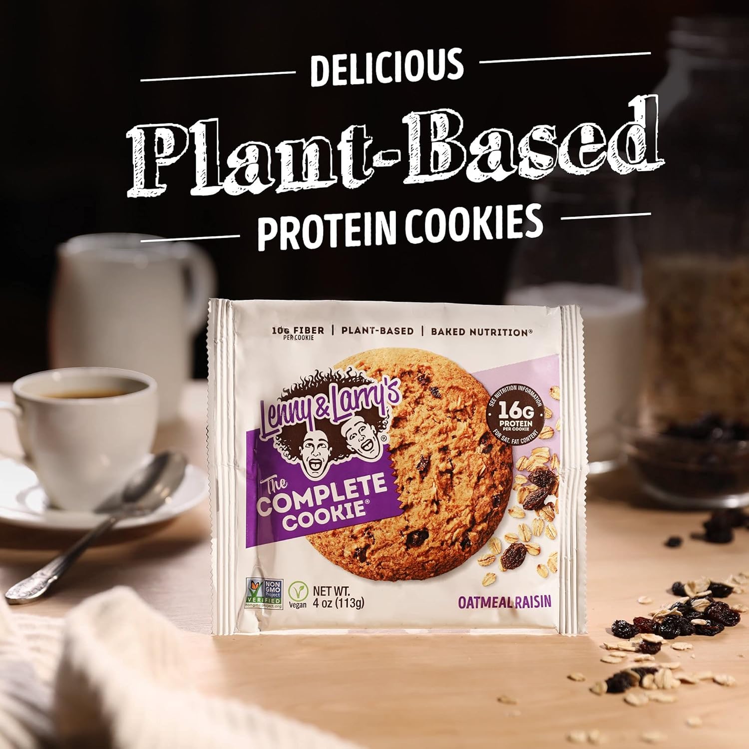 Lenny & Larry'S The Complete Cookie, Oatmeal Raisin, 16G Plant Protein, Vegan, Non-Gmo, 4 Ounce Cookie (Pack Of 12)