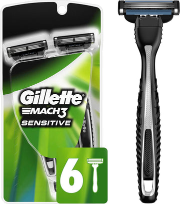 Gillette Mach3 Men'S Disposable Razor, Sensitive, 6 Razors