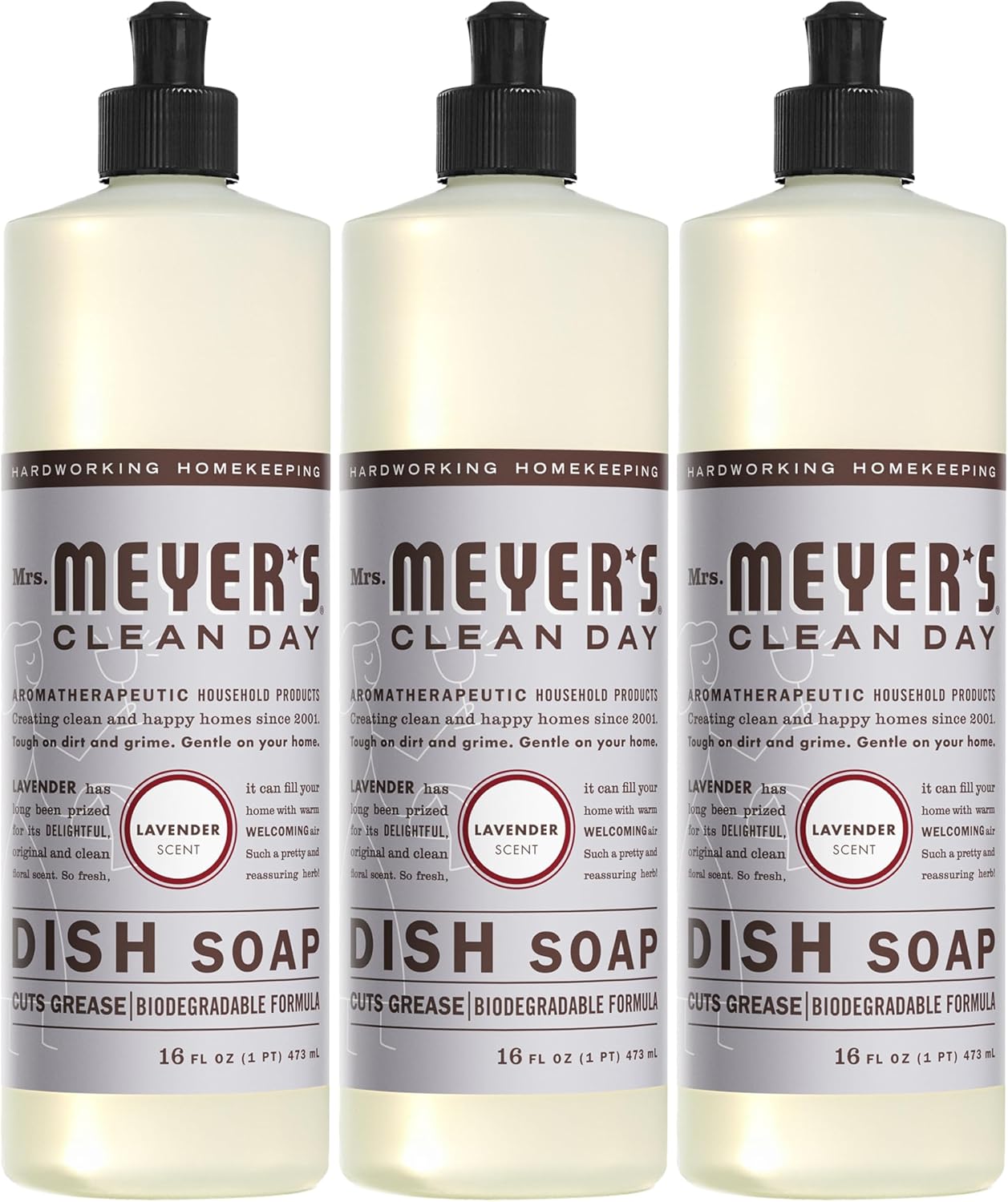 Mrs. Meyer'S Clean Day Liquid Dish Soap, Biodegradable Formula, Lavender, 16 Fl. Oz - Pack Of 3