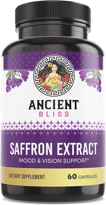 Ancient Bliss Saffron Extract Capsules Mood & Eye Support Supplement, Saffron Extract Appetite Suppressant Weight Management for Women & Men (60 Capsules)