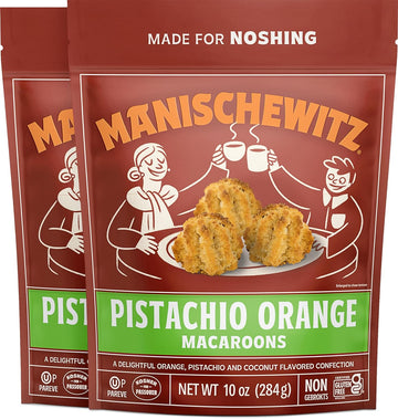 Manischewitz Pistachio Orange Macaroons, 10 oz (2 Pack) | Coconut Macaroons | Resealable Bag | Dairy Free | Gluten Free Coconut Cookie | Kosher for Passover