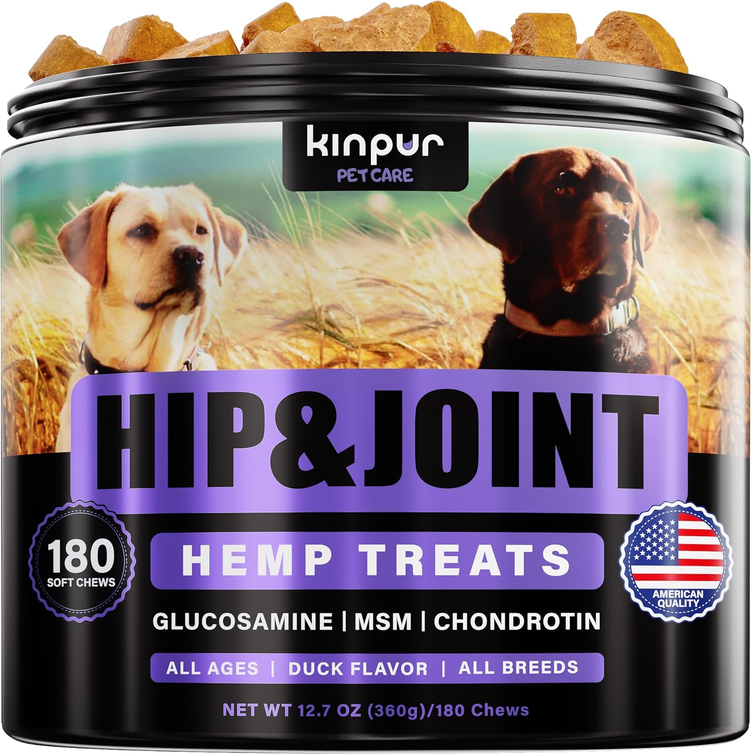 Hemp Joint Supplement For Dogs - Dog Joint Supplement With Glucosamine, Chondroitin, Msm - Supports Hip And Joint Heath, Better Mobility, Skin And Coat - For All Breeds And Ages - 180 Dog Chews, Duck