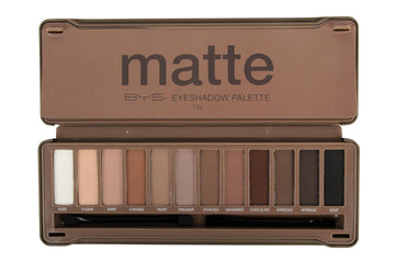 Bys 12 Shade Matte Eyeshadow Palette Tin Collection With Mirror, Double Ended Applicator And Blender, Nude And Smoke