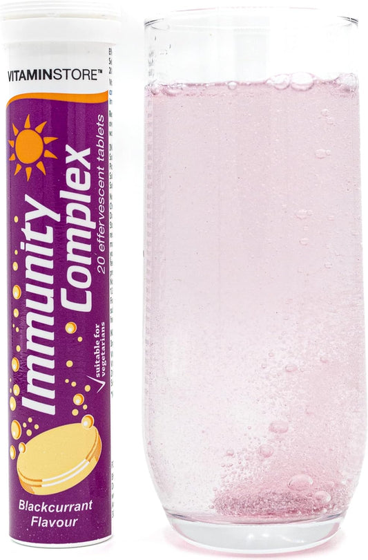 Vitamin Store Immunity Complex Effervescent Tablets, 3 Packs Of 20 Blackcurrant Flavoured Immune System Booster Dissolvable Fizzy Supplement - Contains Vitamins C, D, Zinc & Selenium