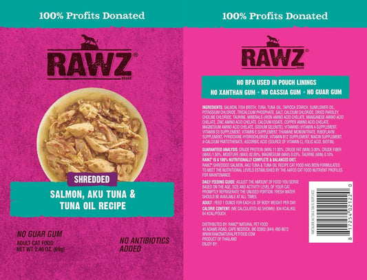 Rawz® Shredded Salmon, Aku Tuna & Tuna Oil Recipe 8/2.46 Oz Pouches