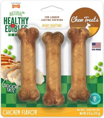 Nylabone Healthy Edibles Natural Dog Chews Long Lasting Chicken Flavor Treats for Dogs, Small/Regular (3 Count)