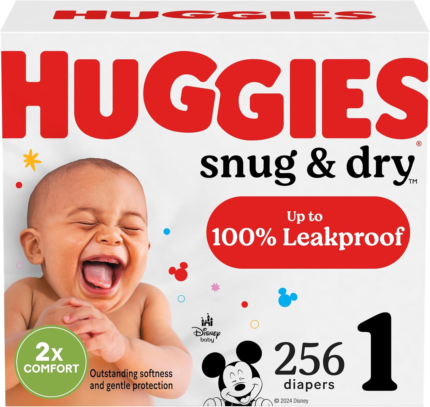 Huggies Size 1 Diapers, Snug & Dry Newborn Diapers, Size 1 (8-14 Lbs), 256 Count (4 Packs Of 64), Packaging May Vary