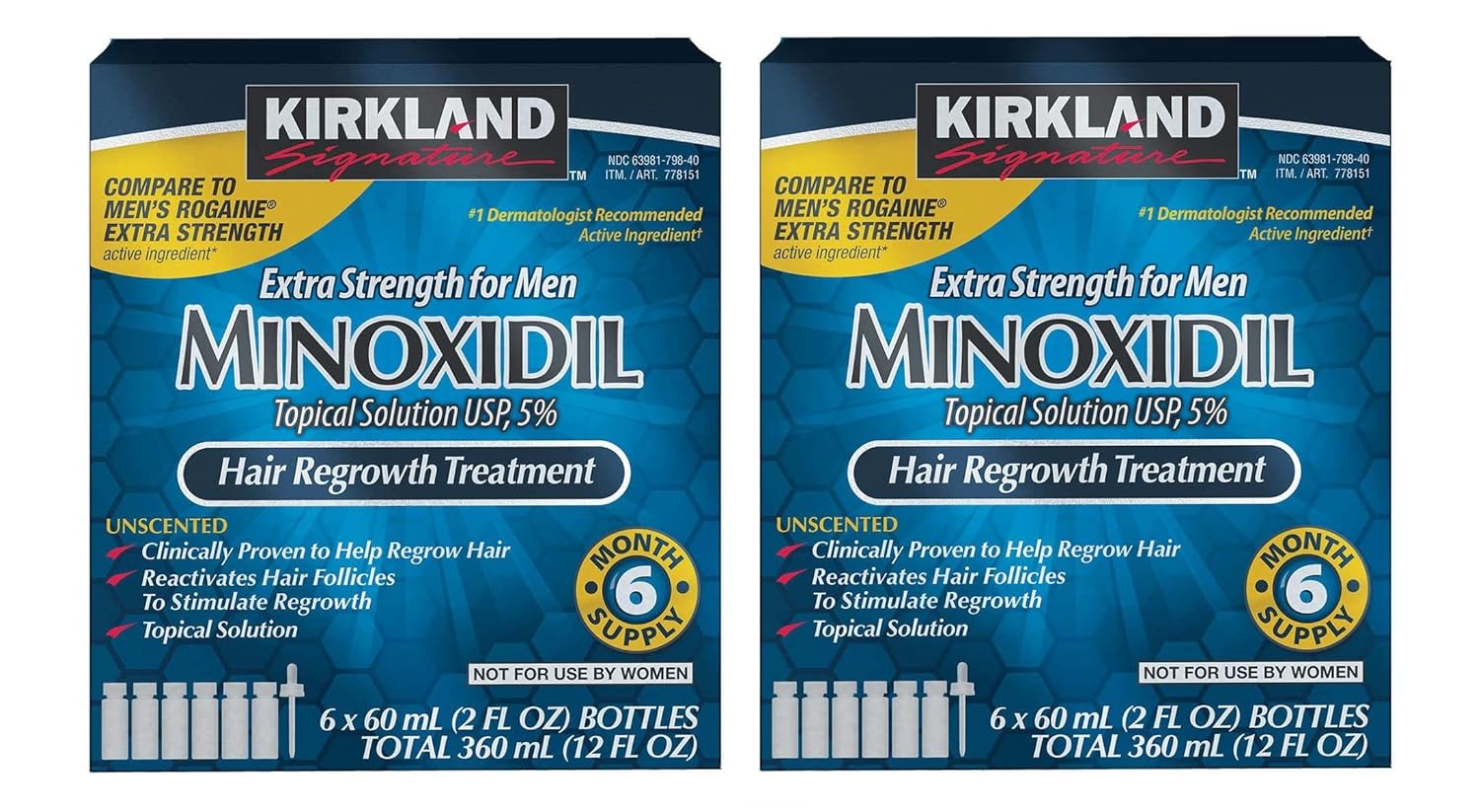 KIRKLAND SIGNATURE Minoxidil for Men 5% Minoxidil Hair Regrowth Treatment 12 Months Supply Unscented 1 Year, White