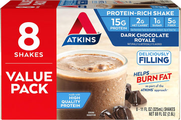 Atkins Gluten Free Protein-Rich Shake, Dark Chocolate Royale, Keto-Friendly, 8 Count (Pack Of 1)