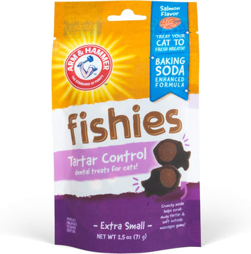 Arm & Hammer Cat Dental Care Fishies Cat Dental Treats | Tartar Control Cat Treats for Cat Dental Care for Adult Cats in Salmon Flavor Baking Soda Helps Clean Cat Teeth