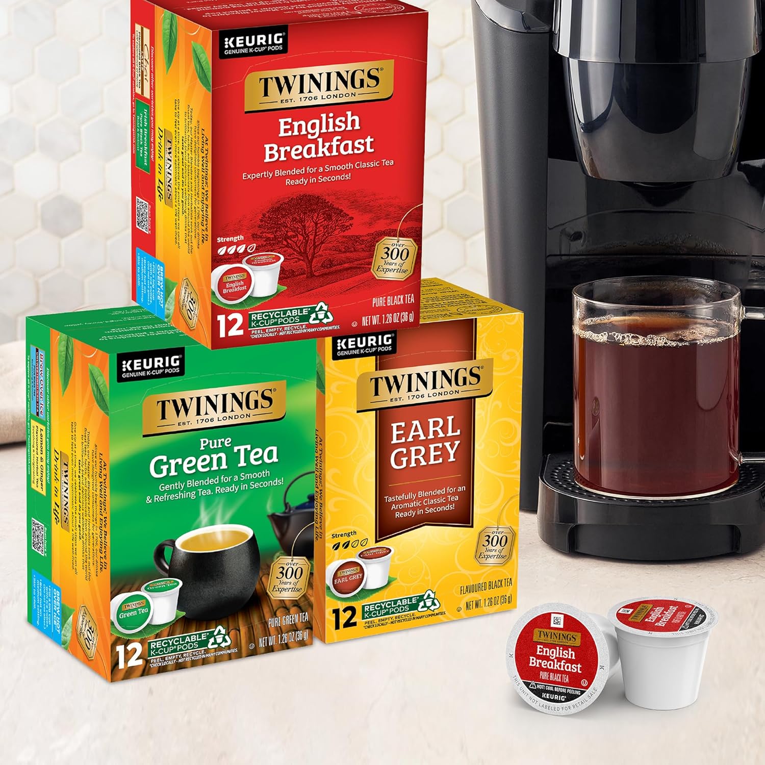 Twinings K-Cup Pods Variety Pack, Includes English Breakfast, Earl Grey, And Green For Keurig And Single Cup Brewers, 12 Count (Pack Of 3), Enjoy Hot Or Iced | Packaging May Vary