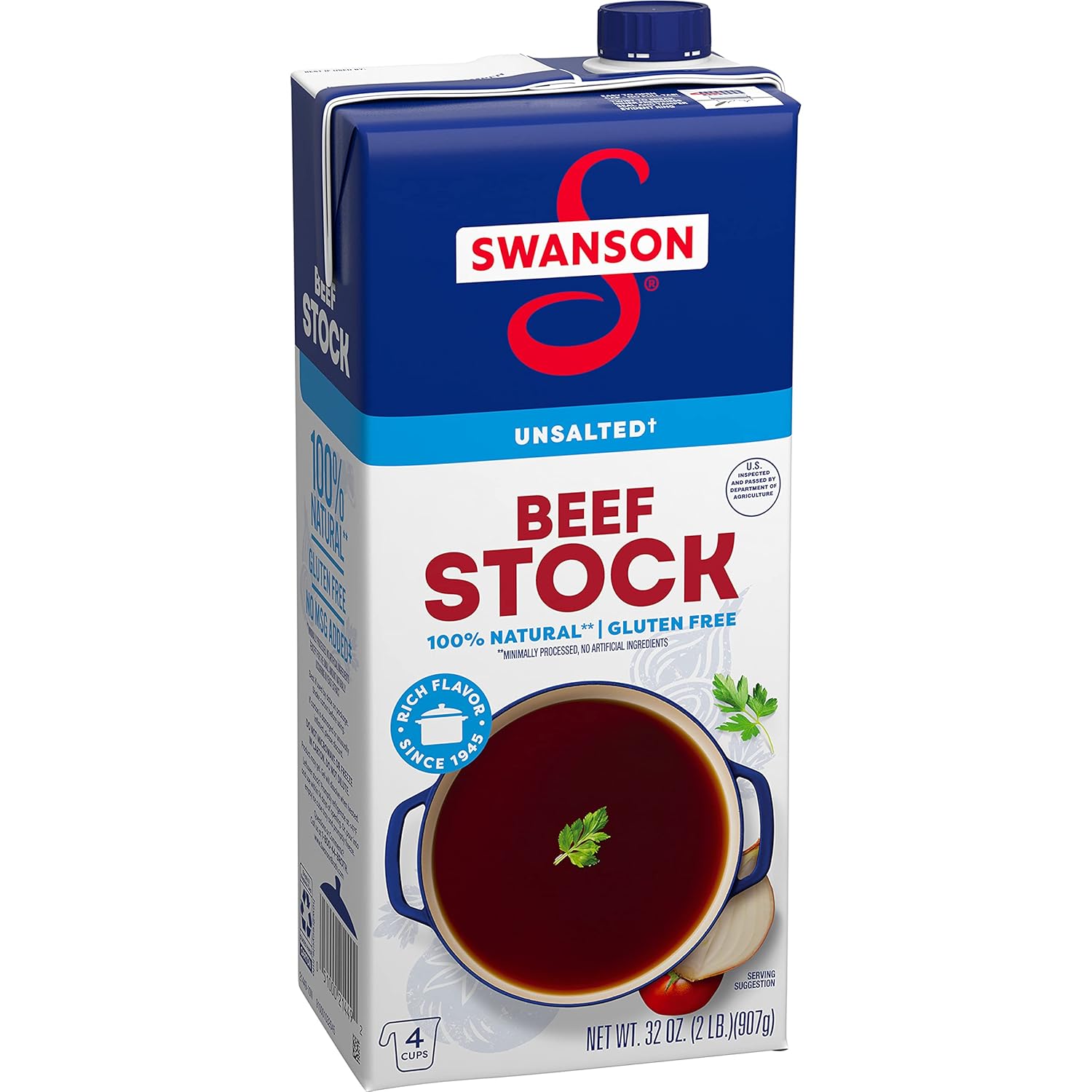 Swanson 100% Natural Unsalted Beef Stock, 3 Carton