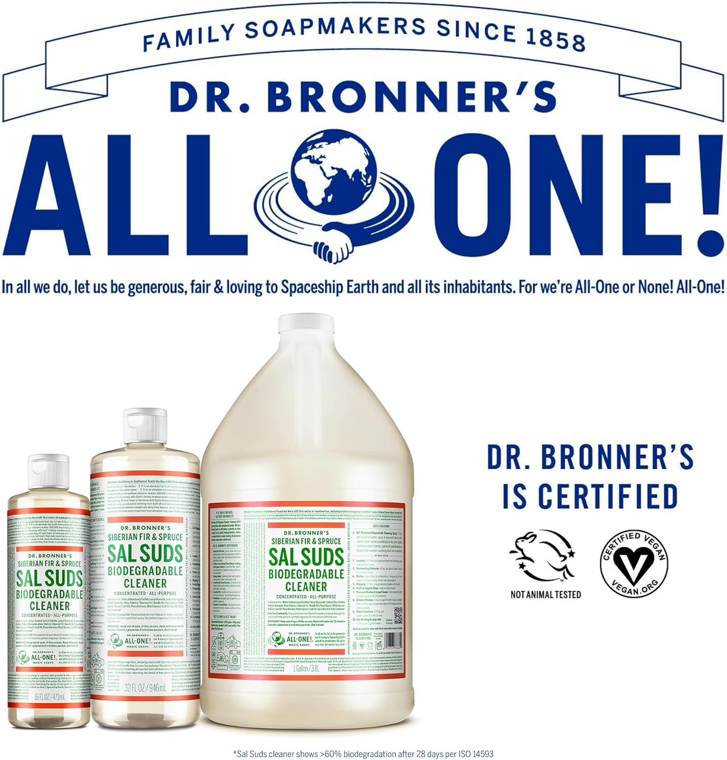 Dr. Bronner'S - Sal Suds Biodegradable Cleaner (1 Gallon) - All-Purpose Cleaner, Pine Cleaner For Floors, Laundry And Dishes, Concentrated, Cuts Grease And Dirt, Powerful Cleaner