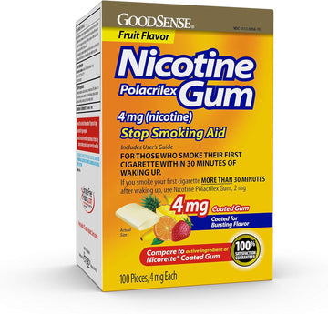 Goodsense Coated Nicotine Polacrilex Gum 4 Mg (Nicotine), Stop Smoking Aid, Fruit Flavor, 100 Count