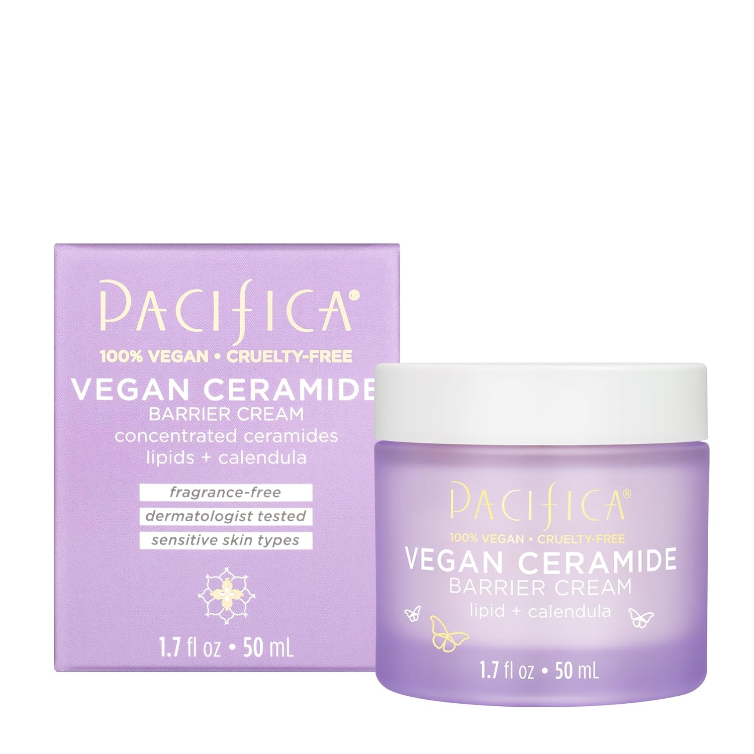 Pacifica Beauty Vegan Ceramide Barrier Cream, Skincare, Niacinamide, Shea Butter, Hydrating, Daily Face Moisturizer, Fragrance Free, Sensitive Skin, For All Skin Types, Vegan, 1.7 Fl Oz (1 Count)